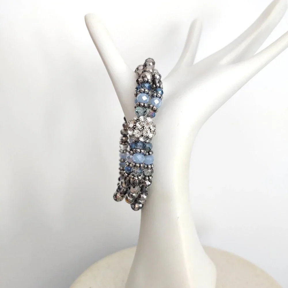 3 strand crystal and cz stretch bracelet